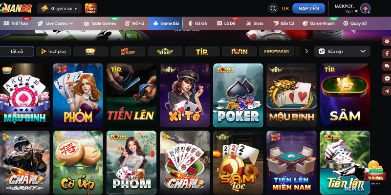 Tìm hiểu tổng quan sự nổi bật của sảnh game bài Man88